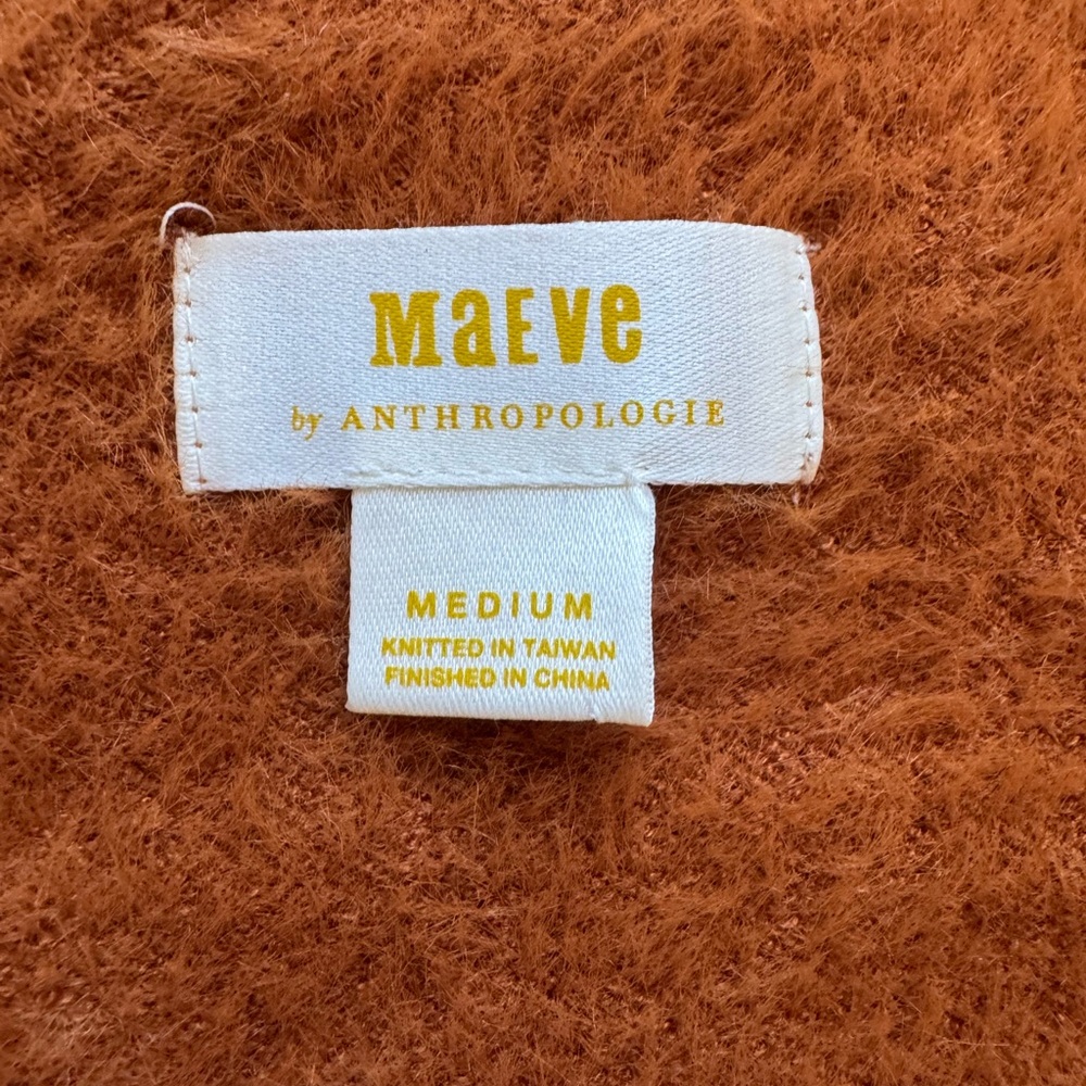 Anthropologie Maeve Eyelash Scoop Neck Rust Fuzzy Sweater Top Size M Medium - Picture 4 of 9